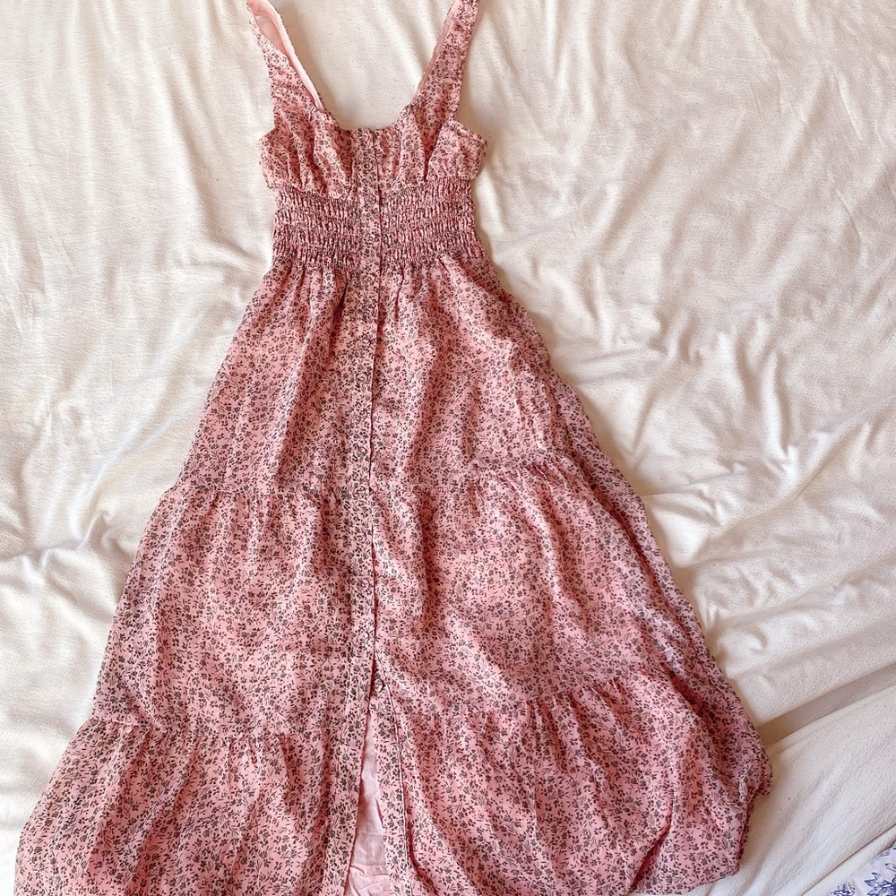 The most beautiful prairie maxi milkmaid dress from urban outfitters pink floral